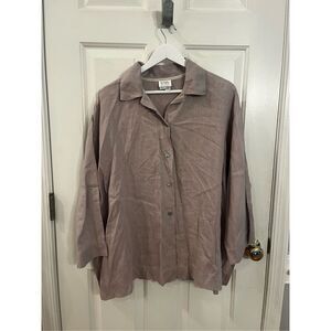 go lightly Alexandra Lavender Linen Lagenlook Boxy 3/4 Sleeve Button Up Shirt O/